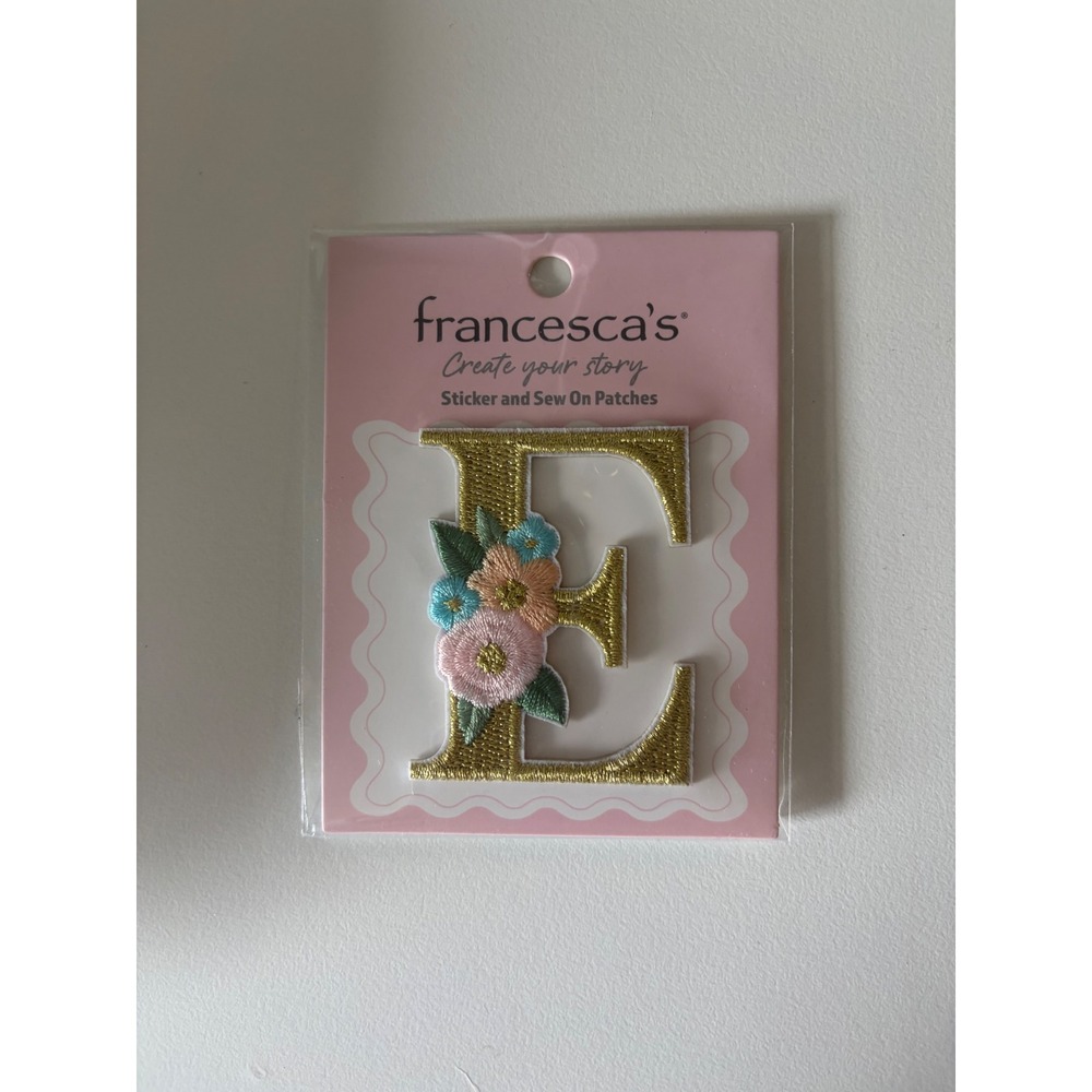 Francesca's Floral Letter E Gold Metallic Embroidered Sticker Sew On Patch New
